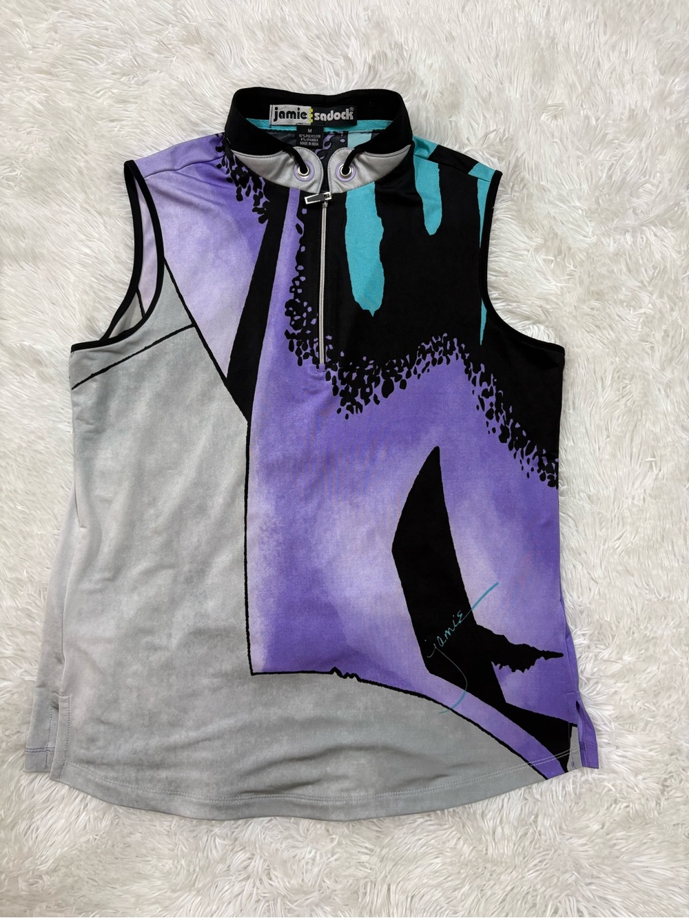 Jamie Sadock Sleeveless Mock Neck Athletic Top in Purple/Gray/Teal